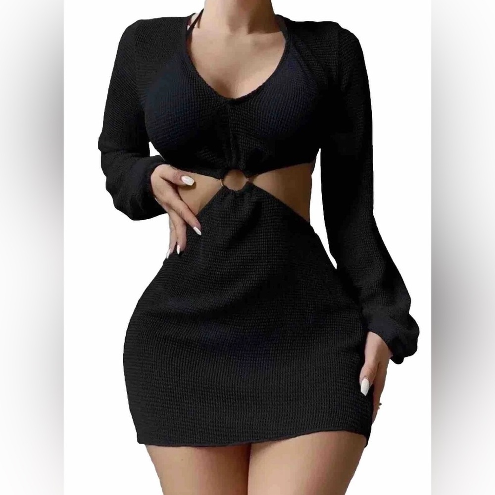 O-Ring Cut Out Cover Up Dress-Women’s Size: Medium-Color: Black-NEW!!